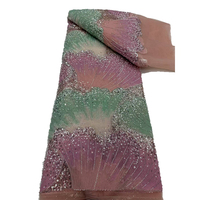 Tissu de dentelle brodée couleur arc-en-ciel avec fleurs colorées perlées nouvelle technique tissée pour robes de mariée robes sacs pour enfants