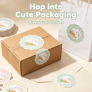 Pegatinas Decorativas Redondas Onduladas de Papel Metálico al por Mayor, Diseño de Conejo Kawaii con Zanahoria, para Embalaje - Product Image 1