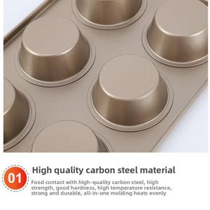 Moule à muffins en acier au carbone antiadhésif épaissi personnalisé 9/12/24 tasses Moule à gâteaux aux œufs Pudding Passe au lave-vaisselle Utilisation au four maison - Product Image 2