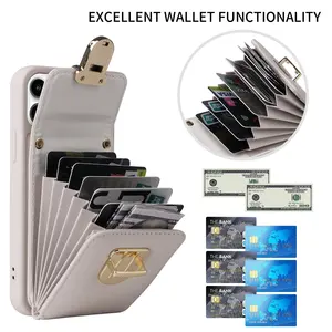 Fast Shipping Lady PU Leather Lanyard Phone Case With Accordion ID Card Badge Holder For IPhone 15 14 13 12 11 Mobile Pouch Bag
