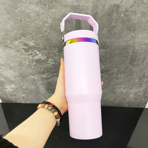 Magazzino USA tazza da viaggio per <span class=keywords><strong>caffè</strong></span> 30 once tazza termica da 30 once cannuccia opaca in acciaio inossidabile placcato arcobaleno con manico - Product Image 4