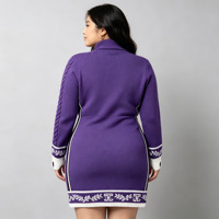 Robe moulante en tricot pour femmes grande taille, en fil doux filé sur mesure, col roulé haut, broderie, style sororité