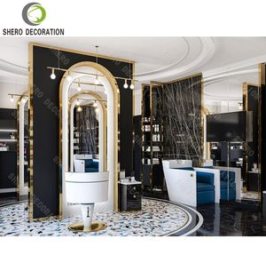 Idées de décoration de salon de coiffure de luxe, vitrine murale haut de gamme pour salon de coiffure, miroir, station, mobilier d'exposition pour salon de coiffure - Product Image 2