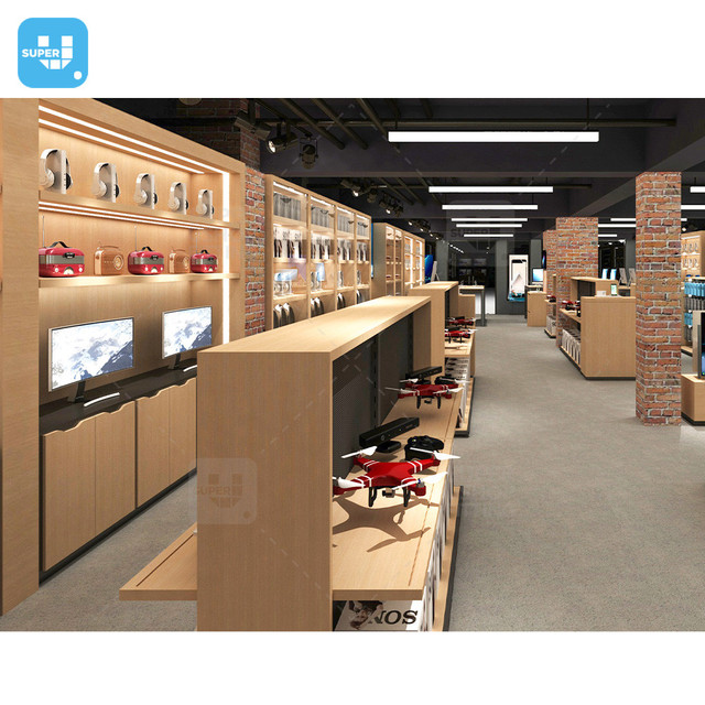 Wooden Mobile Phone Display Cabinet Design Cell Accessories Store Display Rack Electronics Shop Furniture for Showroom