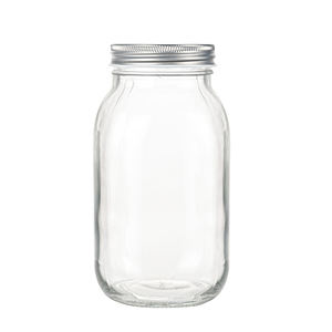 Grand bocal en verre à bouche régulière de 32oz 1000ml pour confiture miel <span class=keywords><strong>café</strong></span> liquide avec couvercles en métal - Product Image 2