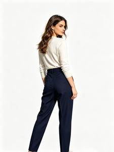 Pantalon de costume taille haute bleu <span class=keywords><strong>marine</strong></span> pour <span class=keywords><strong>femme</strong></span>, coupe slim, longueur cheville, élégant, pour le bureau ou tenue décontractée, personnalisable – Meilleures ventes - Product Image 2