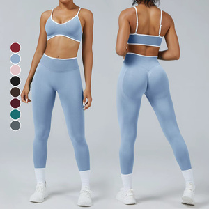 Vêtements de <span class=keywords><strong>sport</strong></span> sans couture en gros pour femmes, <span class=keywords><strong>ensemble</strong></span> de <span class=keywords><strong>fitness</strong></span> respirant à séchage rapide, <span class=keywords><strong>ensemble</strong></span> de <span class=keywords><strong>sport</strong></span> doux à compression élastique ajusté - Product Image 5