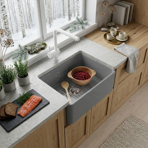 อ่างล้างจานครัวแบบติดผนังสีเทา Fireclay Farmhouse ขนาด 24 นิ้ว แบบอ่างเดี่ยว สำหรับบ้านสมัยใหม่ - Product Image 1