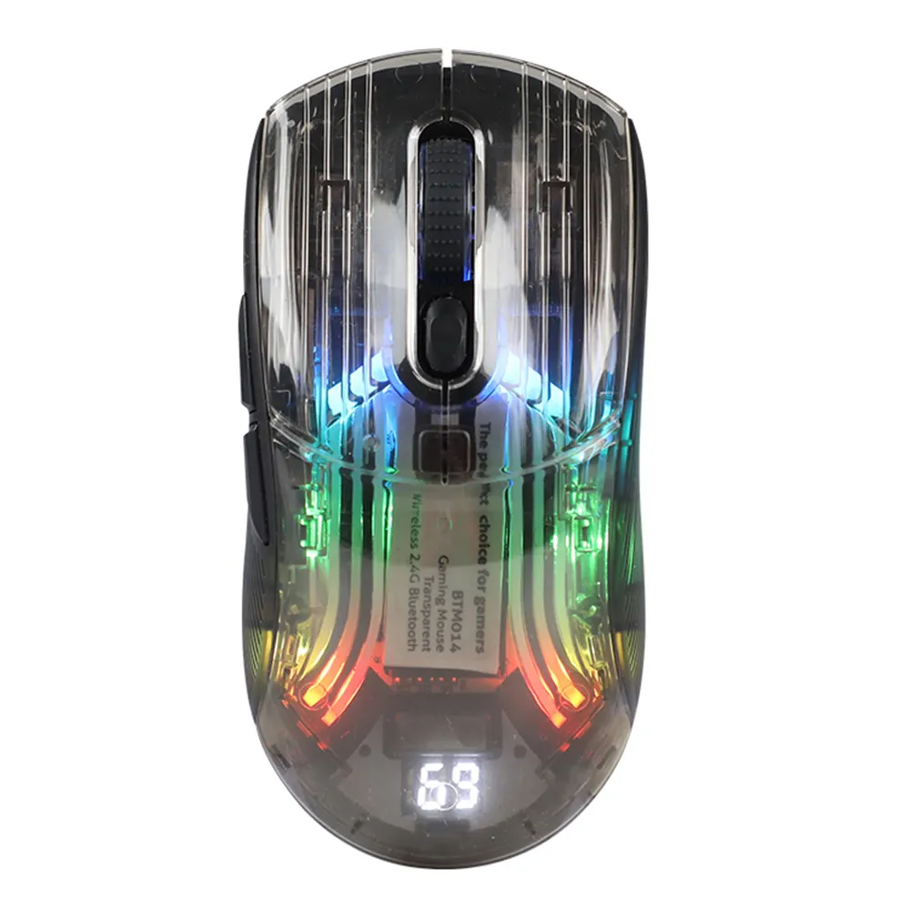 2.4G mouse sem fio Bluetooth Wired RGB Mouse sem fio doca de carregamento 4000DPI DPI computador Custom mouse transparente ergonômico