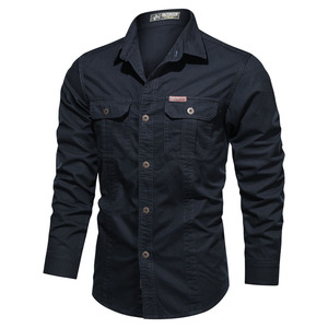 Chemise de travail décontractée pour <span class=keywords><strong>homme</strong></span>, style automne, 100 % coton, <span class=keywords><strong>grande</strong></span> <span class=keywords><strong>taille</strong></span>, coupe ample, manches longues, pantalon délavé - Product Image 4