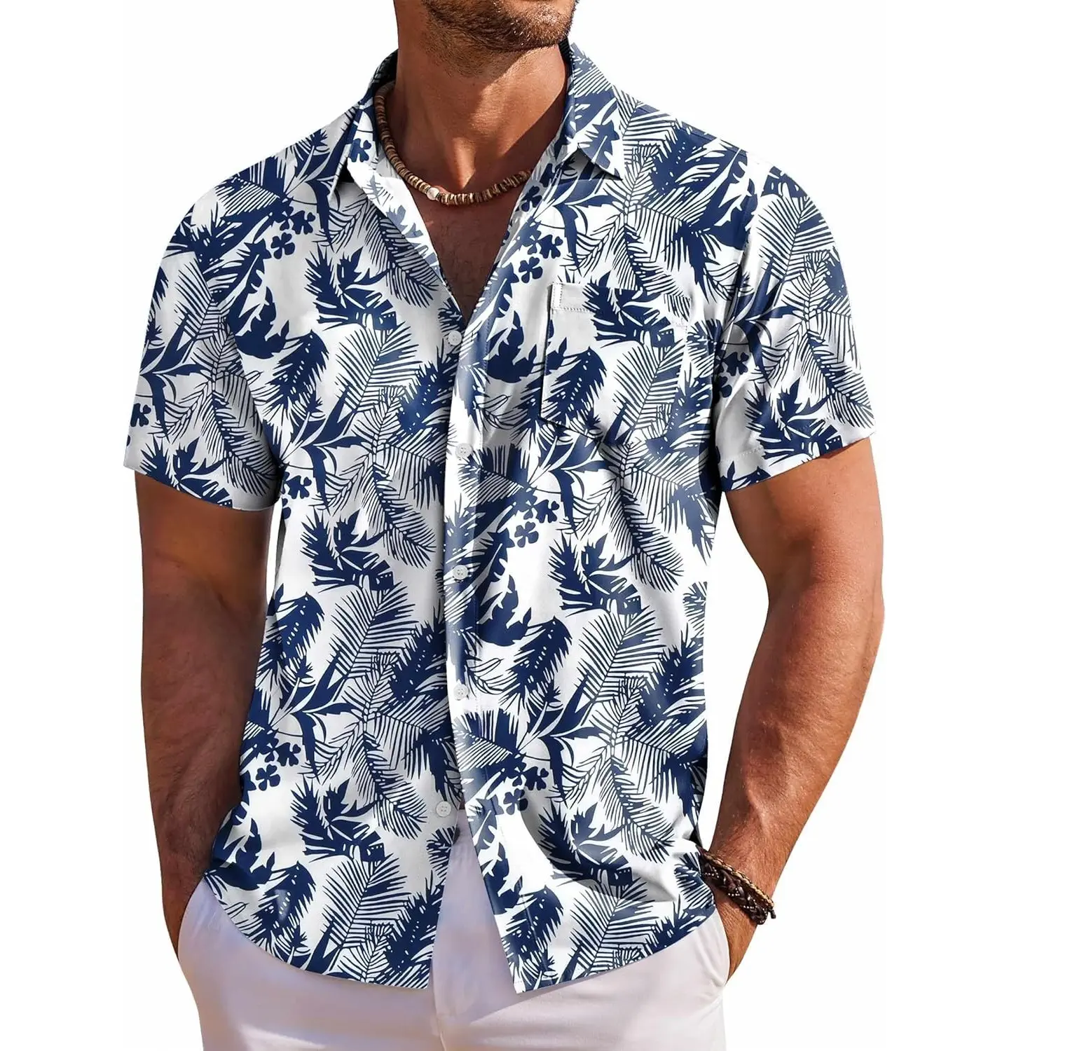 Camisa havaiana masculina de manga curta floral com botões camisas tropicais para férias e praia