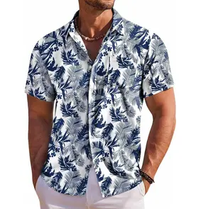 Erkek havai gömleği kısa kollu çiçek düğmesi aşağı gömlek tropikal tatil plaj gömlek