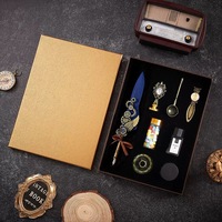 Ensemble de stylos plume vintage en métal personnalisables avec plume à tremper et encre, pour écriture créative, avec boîte cadeau et logo personnalisé, vente en gros