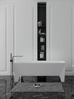Baignoire autoportante moderne en pierre artificielle de 1,7 m avec fonction douche, prix usine Gemei, application sur mesure