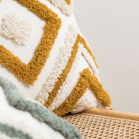 Housse de coussin géométrique à pompons Amity en coton pour canapé, coussin de soutien lombaire, coussin de dossier, broderie marocaine bohème