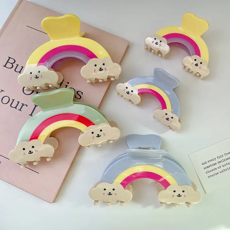 Koreaanse Accessoires Elegante Schattige Haarclips Regenboog Wolk Kleurrijke Acryl Haar Klauw Clips Voor Vrouwen Meisjes