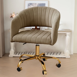 Fauteuil de bureau pivotant en velours, réglable en hauteur, avec cinq roulettes, siège moderne pour maquillage et coiffeuse - Product Image 4
