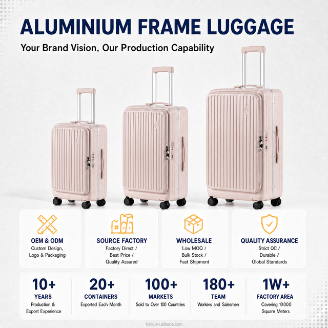 Front Open PC Hard Shell Carry on Suitcase with USB Port Fashionable Luxury OEM Private Label Travel Trolley