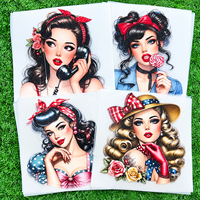 Transferts DTF personnalisés style Pin-up vintage, designs prêts à poser, vente en gros, transferts thermiques streetwear, autocollants pour impression sur T-shirt
