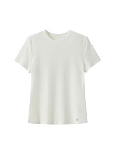 T-shirt moulant personnalisé pour femme avec logo, en coton et élasthanne, coupe droite, sans plis, nouveau top d'été en stock - Product Image 3