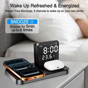 Station de Recharge Sans Fil avec Réveil et Support – Chargeur 5-en-1 pour <span class=keywords><strong>iPhone</strong></span> 17 16 15 14 13 12 Pro Max et AirPods - Product Image 4