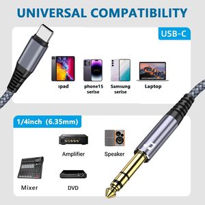 Djiang Oem अनुकूलित यूएसबी सी 1/4 ट्रे ऑडियो स्टीरियो केबल सी 6.35 मिमी 1/4 पुरुष ऑड ऑडियो कॉर्ड संगत आईपैड/आईफ़ोन 15/पिक्सेल - Product Image 2