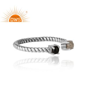 Bague en argent sterling indien au design antique, avec labradorite et onyx noir, bijoux en pierres précieuses, vente en gros - Product Image 6