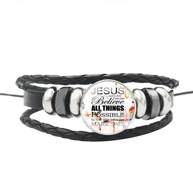 Pulseira feminina artesanal de couro, novo bracelete de pulso feito à mão, com pedra da lua, cristão, 2020