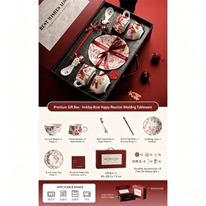 Juego de Taza y Platillo de Té con Diseño Floral Rojo, Taza de Té de Cerámica, Platillo, Caja de Regalo, Vajilla para Servir Té - Product Image 5