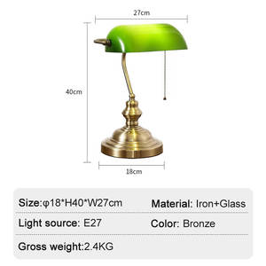 Lámpara de Escritorio Clásica Vintage con Interruptor, Pantalla de Vidrio Verde, Lámparas de Escritorio para Dormitorio, Lectura, Lámpara de Mesa, Lámpara de Noche - Product Image 6