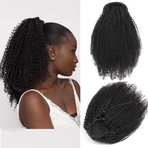 Extensions de cheveux naturels bouclés 100% humains pour femmes, faux cheveux, queue de <span class=keywords><strong>cheval</strong></span>, crépus, lisses - Product Image 6