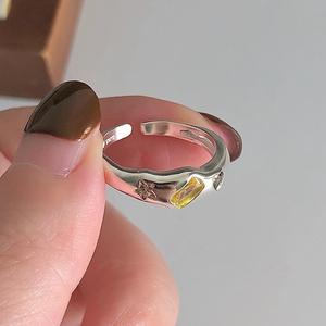 Bague superposée en argent sterling S925, design original, cœur irrégulier, étoile, couleur bonbon jaune vert, zircon, avec incrustation en forme d'œil - Product Image 4