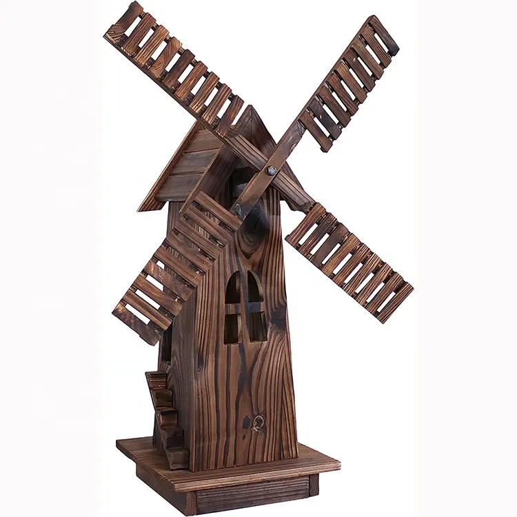 裏庭とパティオのための昔ながらの木製オランダ風車装飾的な小さな像クラス裏庭庭風車