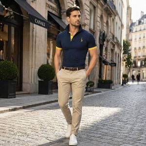 <span class=keywords><strong>Polo</strong></span> Ricamata da Uomo All'ingrosso, 100% Poliestere, Logo Ricamato, Colletto con Finiture a Contrasto, Vestibilità Slim, Abbigliamento Casual Estivo da Uomo - Product Image 3