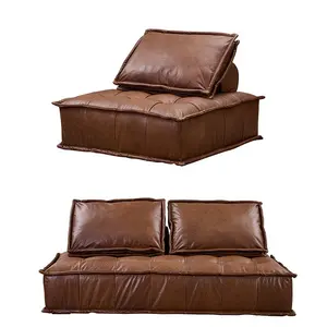Sofá de esquina con botones de cuero marrón moderno sofá modular sin brazos sofá cuadrado conjunto de sofá