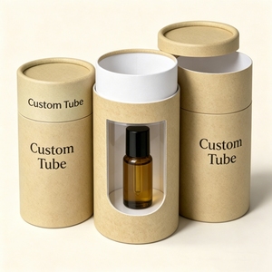 Custom Printing Logo Kraft Round Paper Tube Cylinder Cardboard Vials Bottle Box Tube With PVC <b>Window</b> for Cosmetic Oil Packaging - Product Image 4