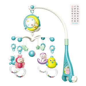 Moon design remote control baby bed bell toy musical mobile for crib pack and play with projector automatic 360 rotation