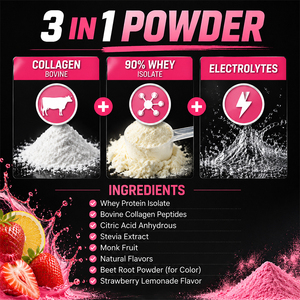 Aislado de Proteína de Suero en Polvo, Sabor Limonada de Fresa, Proteínas, Electrolitos, Péptidos de Colágeno, Sin Azúcar, Sin Lactosa - Product Image 2