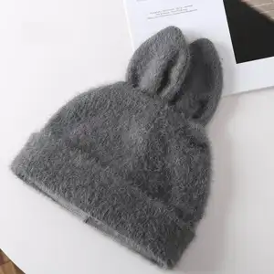 Bonnet à oreilles de lapin, bonnet d'hiver, fausse fourrure, tricot chaud, Crochet, crâne, Ski, chapeau d'extérieur