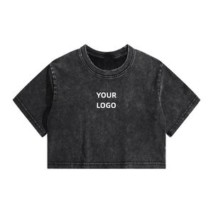 T-shirt Crop Top Ricamata con Lettere Vintage Personalizzata 305g da <span class=keywords><strong>Donna</strong></span>, <span class=keywords><strong>Nera</strong></span> Distressed con Collo a O, Lavaggio Acido, Taglia 2XL, Stile Ufficio - Product Image 5