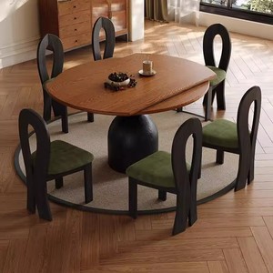 Vintage Style <b>Solid</b> <b>Wood</b> Extendable <b>Round</b> <b>Dining</b> <b>Table</b> 6 Piece Set For <b>Dining</b> Room - Product Image 1