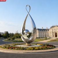 YOUFINE Scultura ad anello Möbius intrecciato in acciaio inossidabile lucidato a specchio, con doppio anello intrecciato, statua astratta per piazza