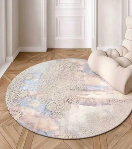 Alfombra redonda decorativa de estilo francés en crema, rosa y morado con textura mixta para salón de belleza, peluquería, recepción y sala de espera. - Product Image 2