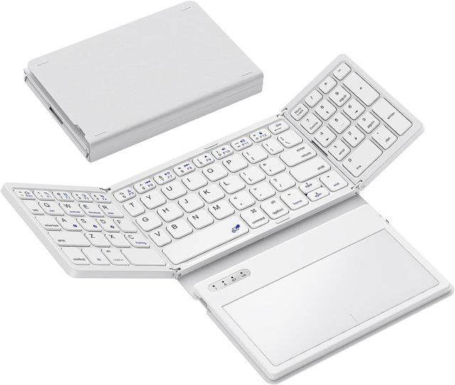 New Wireless BT Keyboard with Touchpad Ultra Slim Portable Rechargeable Folding Keyboard for PC Tablet & Phone