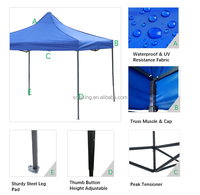 Tente extérieure pliable pop-up 10x10 pieds, abri à quatre pieds droits, auvent rétractable
