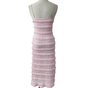 Vestido de Verano Sexy de Punto con Cuello Halter, Sin Mangas, con Volantes Franceses, Elegante, de Cintura Natural, Maxi, para Mujer, Venta al por Mayor Personalizada - Product Image 2