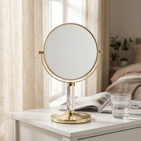 Miroir de Comptoir Cosmétique Rond en Métal, Direct Usine, Double Face (1X et 10X Grossissement), avec Décor en Cristal Transparent, Sans Lumière LED