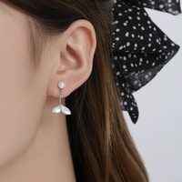 Nouvel Arrivage Boucles d'oreilles clous en perles d'eau douce naturelles, forme queue de poisson, 4-5mm, qualité AAA, forme bouton, en argent S925 plaqué rhodium, blanc naturel, pour mariage