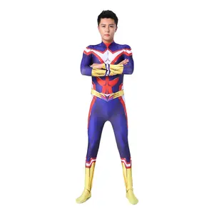 Hot Sale Japan Comics Anime Cosplay Party Blue Full Body Cool Jumpsuit My Hero Academia All Might Costume for Adults Halloween