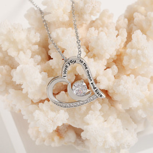 Collana con Ciondolo a Cuore Curvo Placcato Oro, Inciso 'Ti Amo fino alla <span class=keywords><strong>Luna</strong></span> e Ritorno' con Zirconi Colorati Creati in Laboratorio per Donne - Product Image 6
